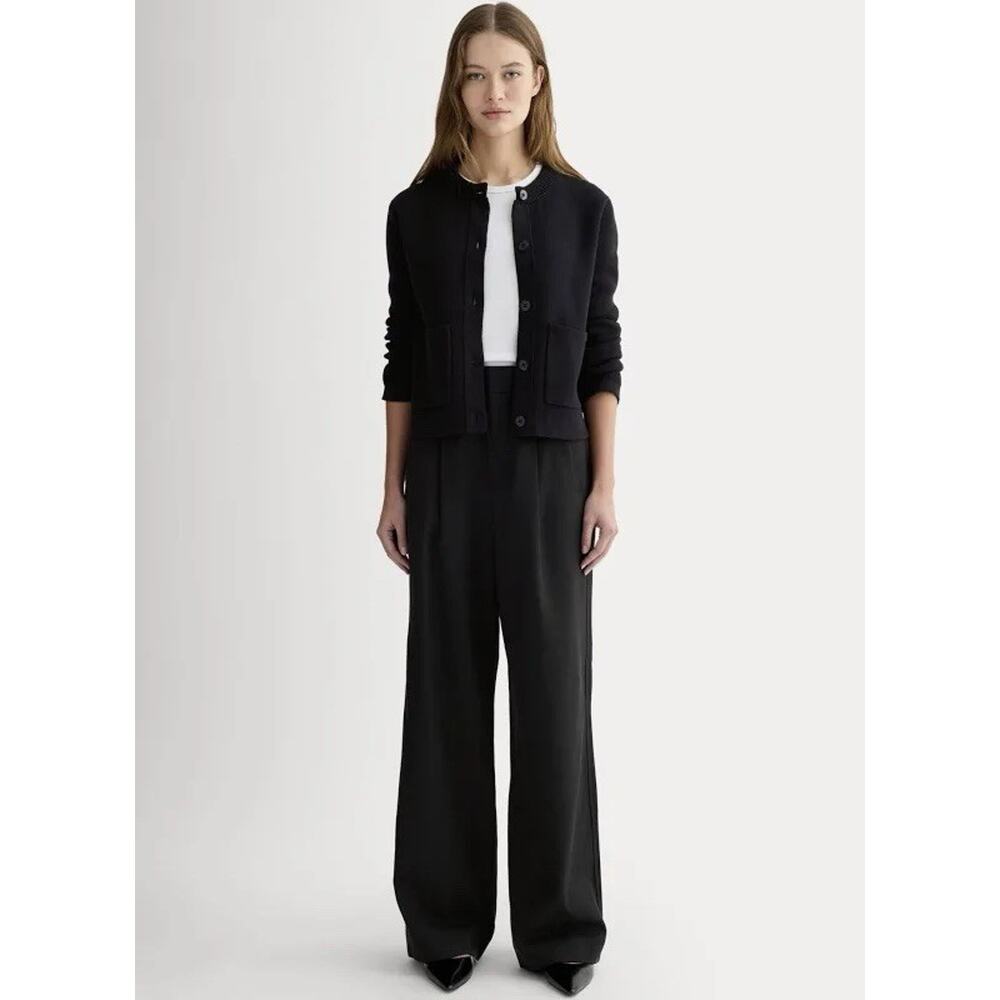 Everlane Women's The Way High Rise Wide Leg Pleated Pants Drape Lyocell Black 6S